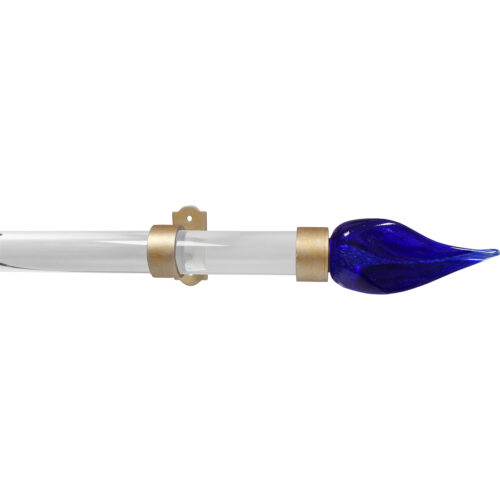 Acrylic rod with Blue Flame ArtGlass finial and Deco Pass Through bracket in the Gilded Silver finish