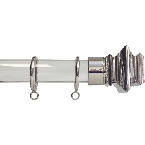Acrylic rod with rings and Barcelona finial in Polished Nickel