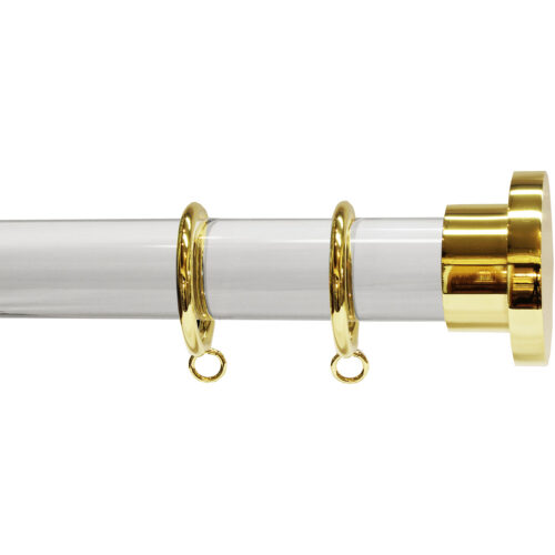 Acrylic rod with rings and Circlet finial in Polished Brass