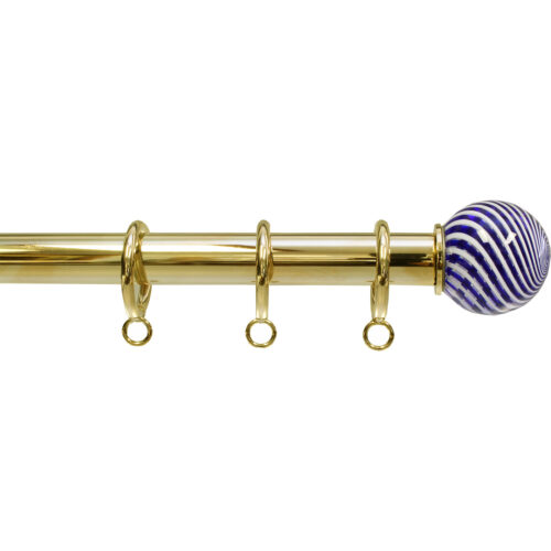 Polished Brass rod with Blue Swirl ArtGlass finial