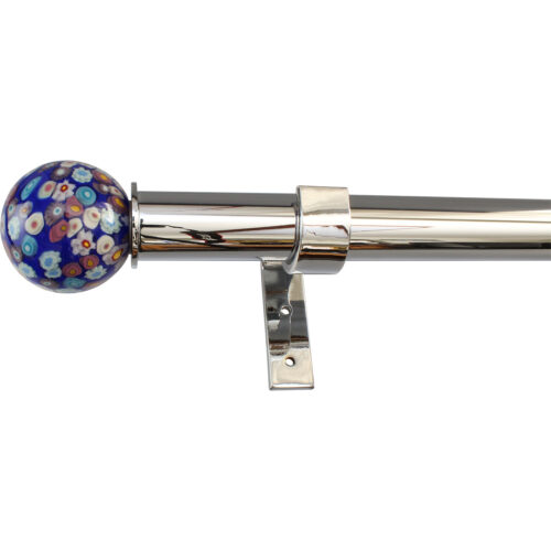 Polished Chrome rod with Millefiori Blue ArtGlass finial