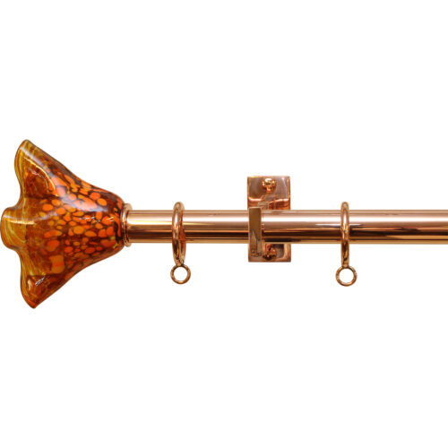 Polished Copper rod with Orange Fan ArtGlass finial
