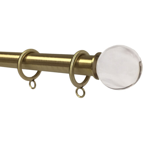 Matte Brass finish on 1" rod with ONALUX™ Clear Ball finial