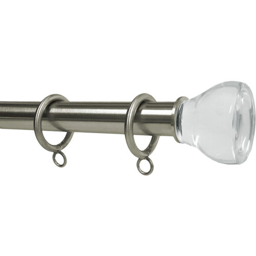 Matte Nickel finish on 1" rod with ONALUX™ Clear Bell finial